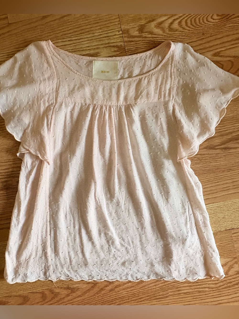 Anthropologie Mauve Pale Blush Swiss Dot Short Sleeve Tunic Size Small